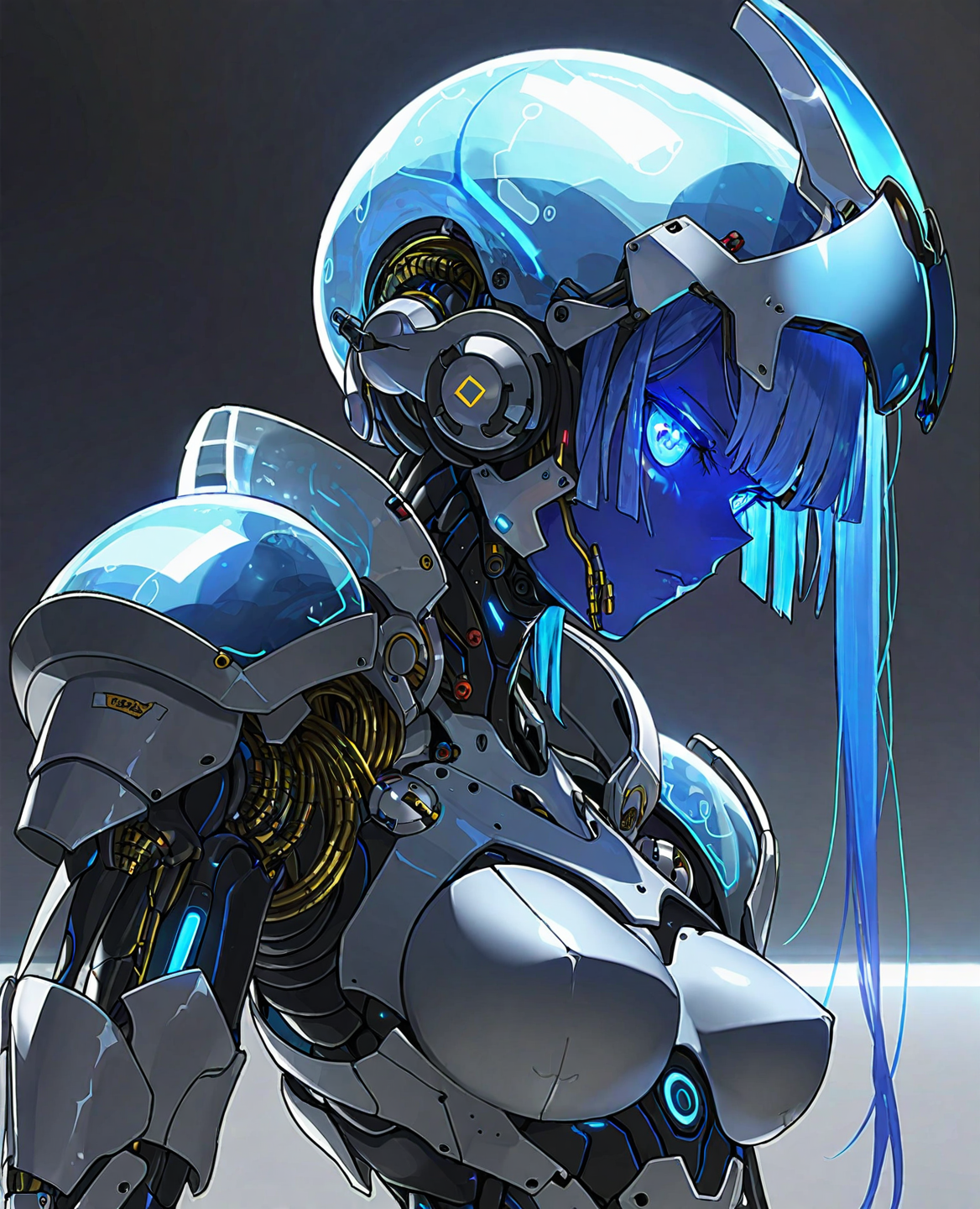 3d,  dramatic  lighting 
( 1girl),  slime girl,   blue skin, translucent, bangs,   cyborg , mechanical armor
 masterpiece,...